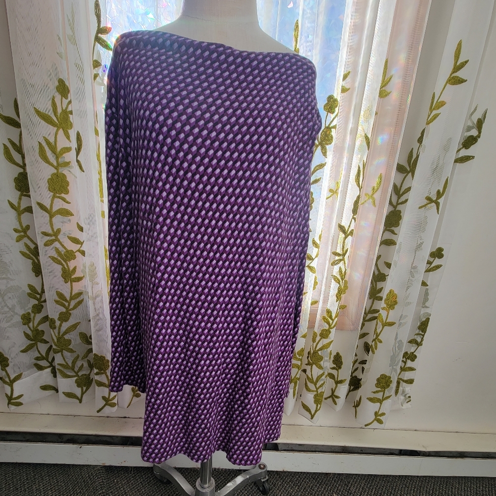 Dana Buchman boatneck long sleeve tunic purple black stretchy top Medium